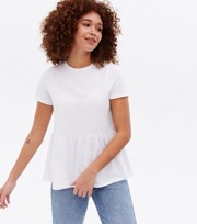New Look White Short Sleeve Peplum T-Shirt
